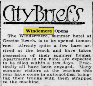 Gratiot Inn (Windemere Hotel) - June 1917 Ad On Windemere